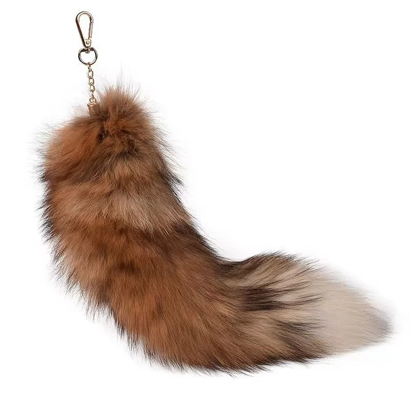 Fluffy Silver Fox Fur Tail 38cm 40cm 45cm Natural Color Big Size Fur Tail for Girls