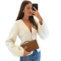 Women Winter Casual Off-Shoulder Loose Knit Sweater Fluffy Sleeves