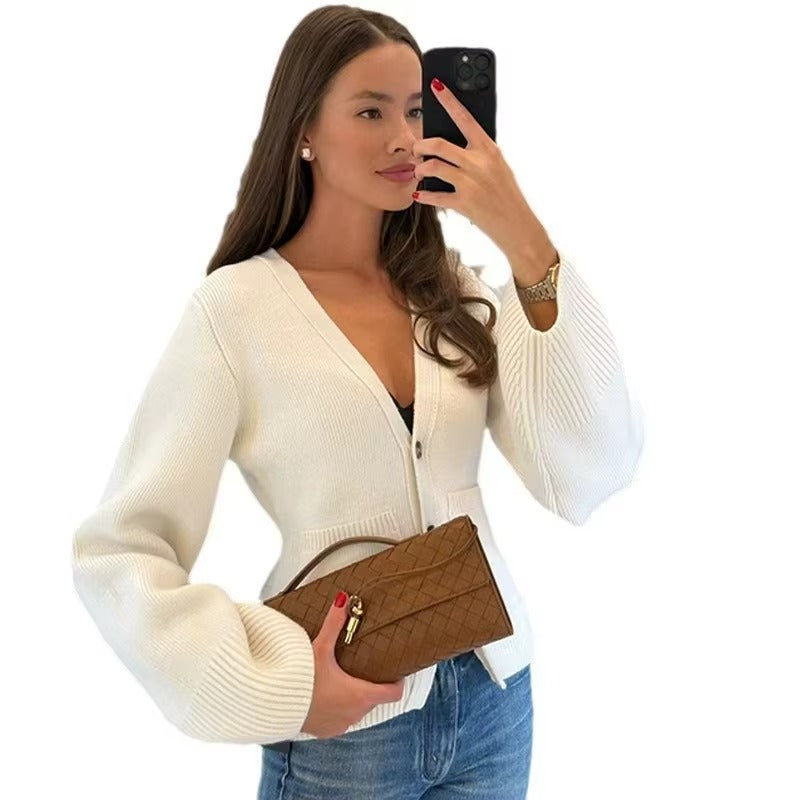Women Winter Casual Off-Shoulder Loose Knit Sweater Fluffy Sleeves