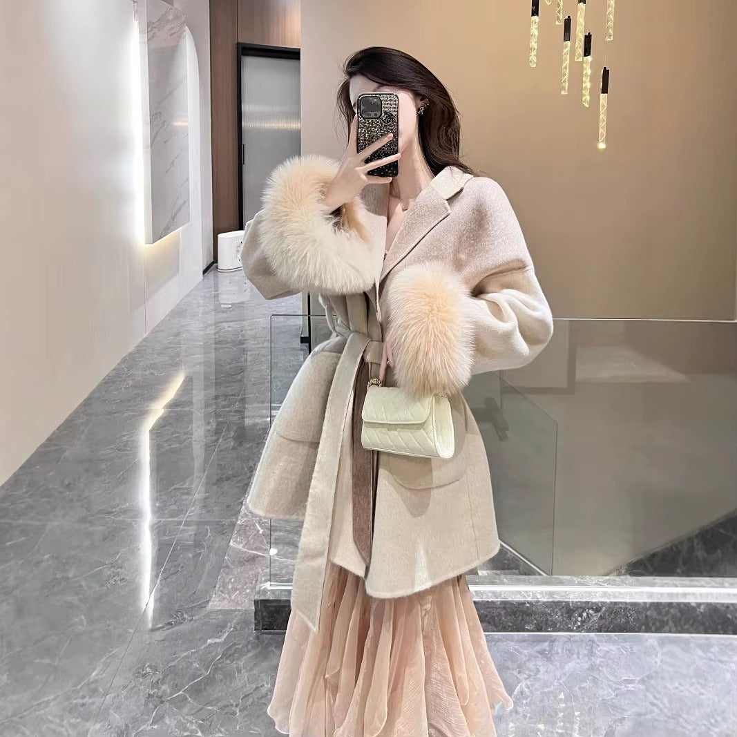 Women Gradient Double-Sided Cashmere Long Wool Coat