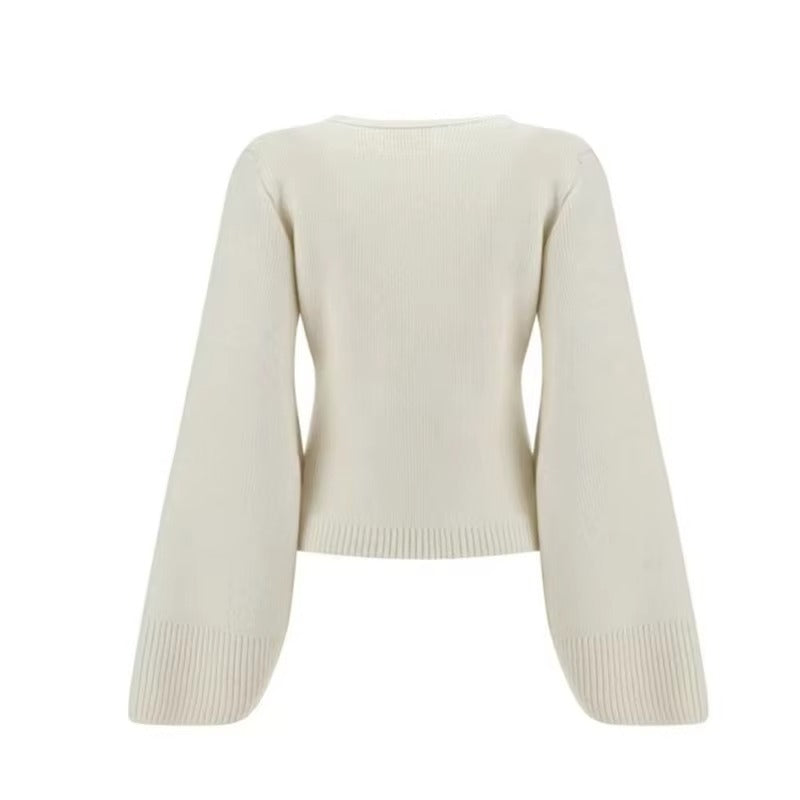 Women Winter Casual Off-Shoulder Loose Knit Sweater Fluffy Sleeves