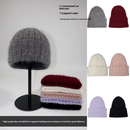 Autumn Winter Rabbit Fur Knitted Beanie Warm Ear Protection Thickened Woolen Hat for Men Women