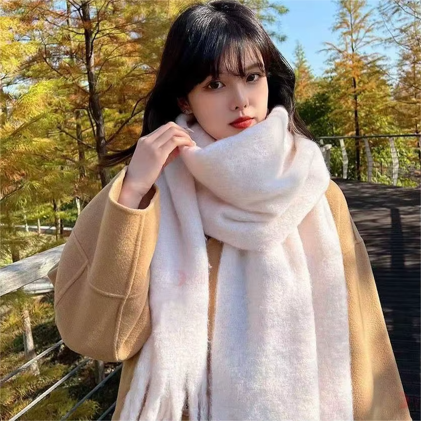 Women Men Autumn Winter High-End Thickened Solid Color Warm Polyester Scarf