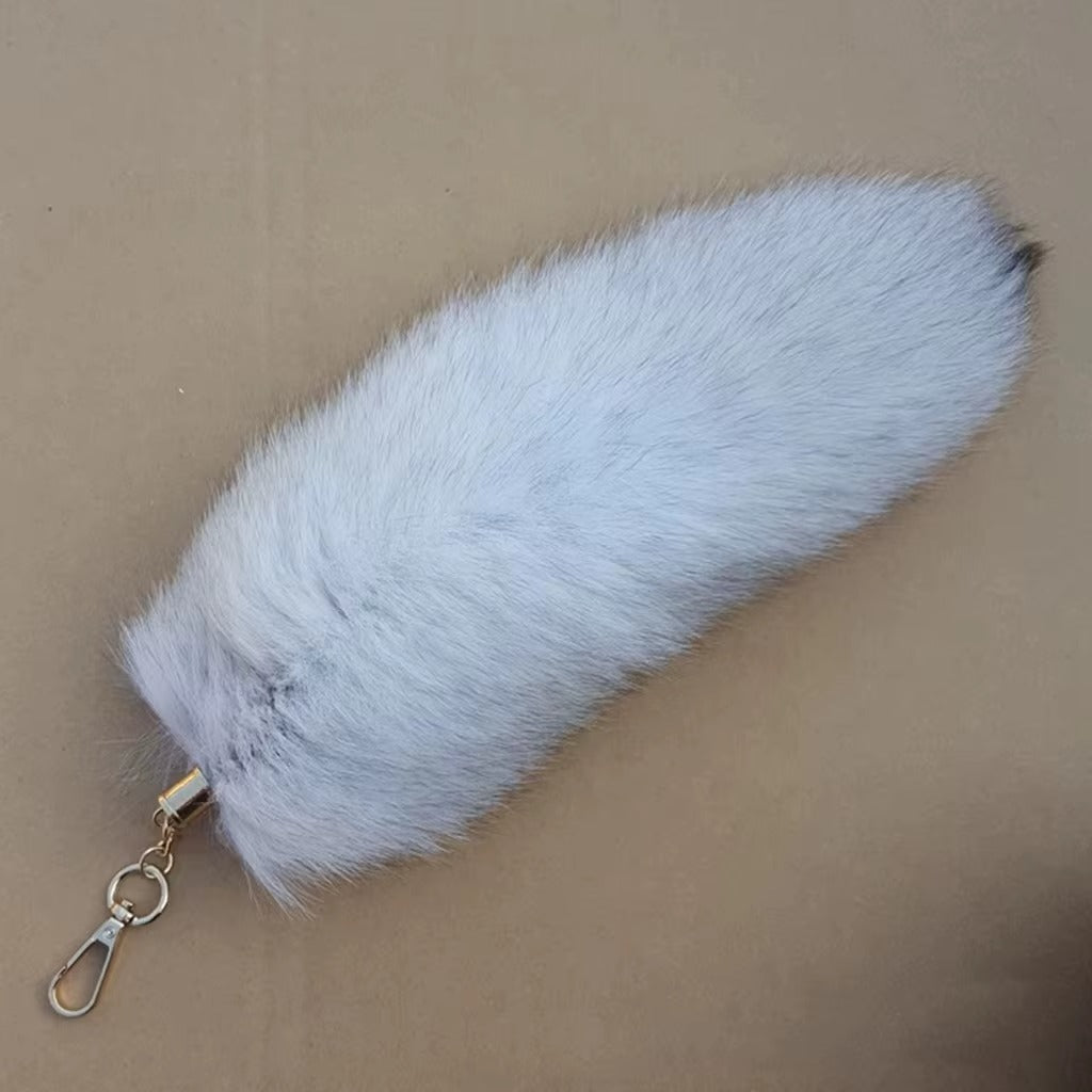 Fluffy Silver Fox Fur Tail 38cm 40cm 45cm Natural Color Big Size Fur Tail for Girls