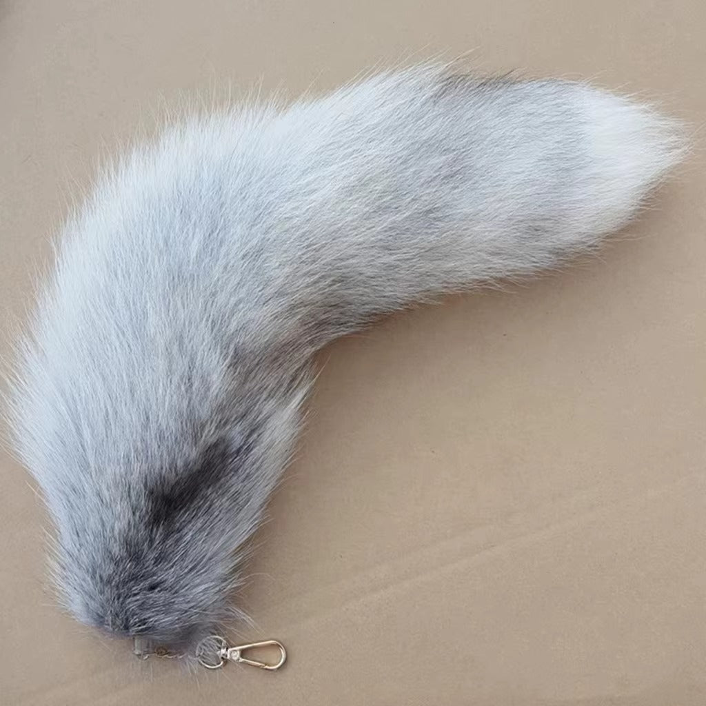 Fluffy Silver Fox Fur Tail 38cm 40cm 45cm Natural Color Big Size Fur Tail for Girls