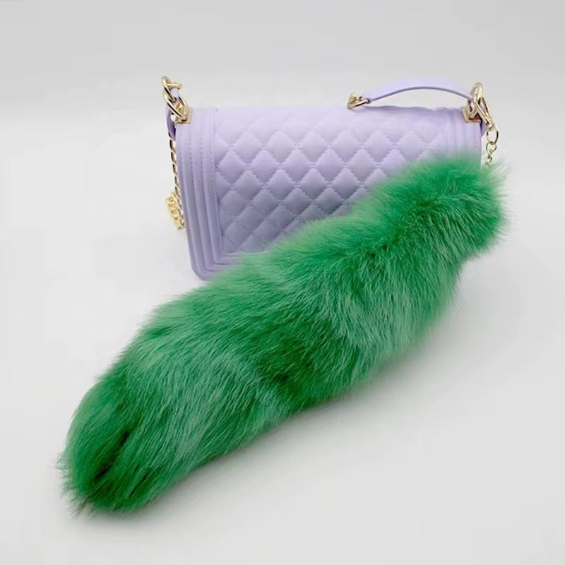 Fluffy Silver Fox Fur Tail 38cm 40cm 45cm Natural Color Big Size Fur Tail for Girls