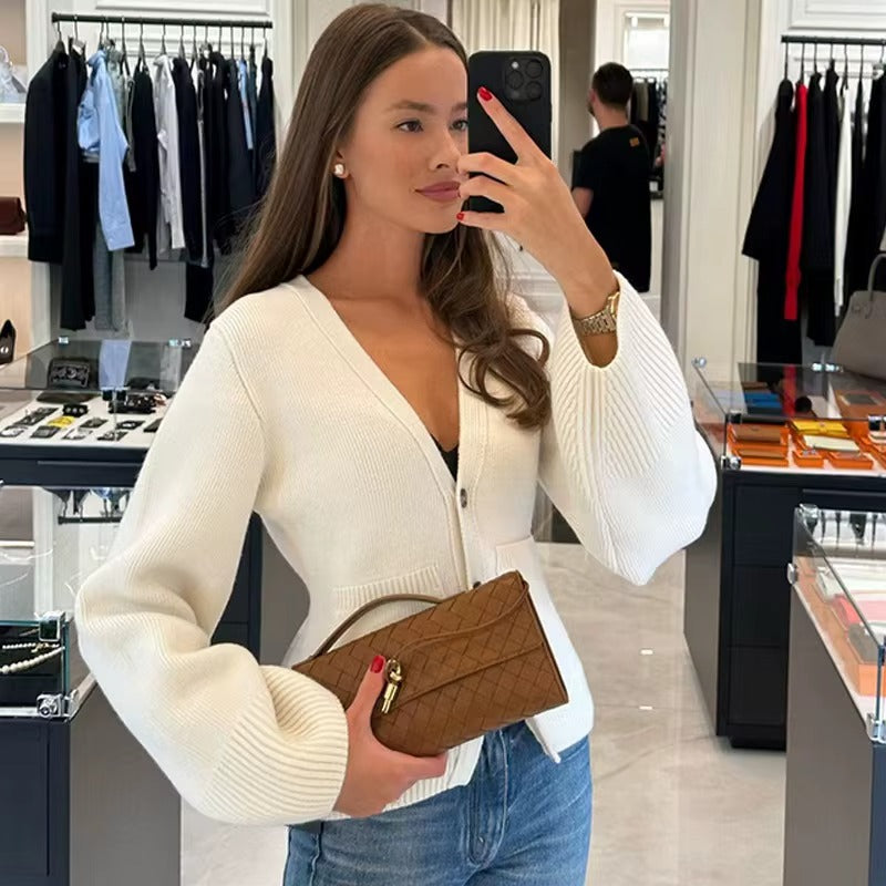 Women Winter Casual Off-Shoulder Loose Knit Sweater Fluffy Sleeves