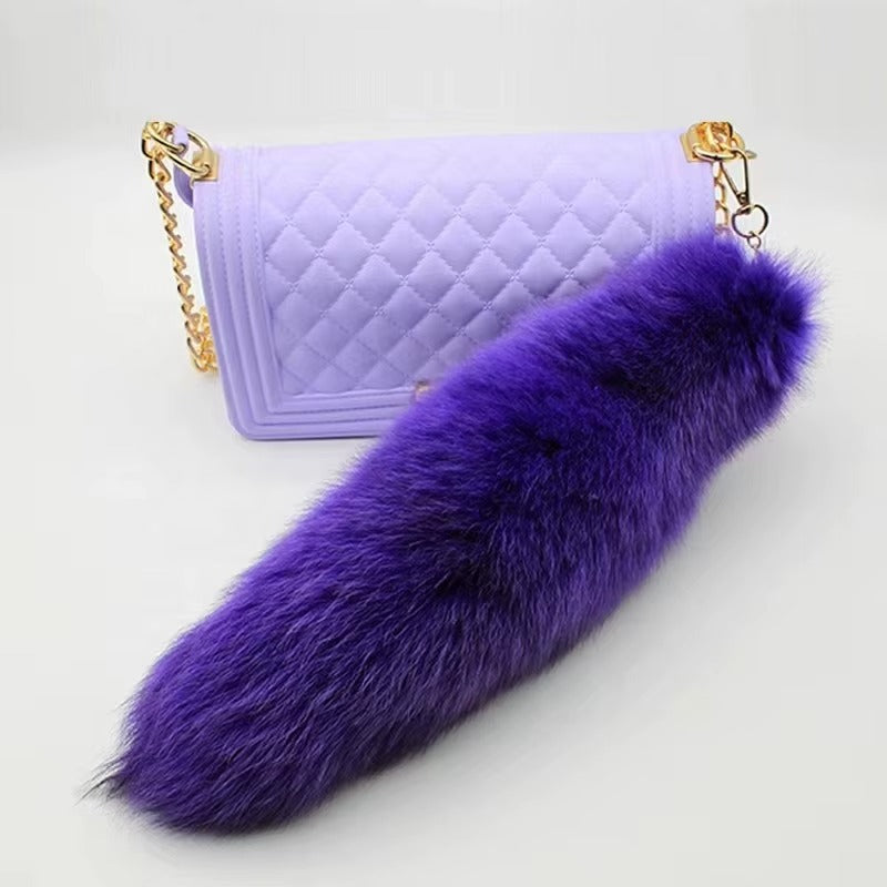 Fluffy Silver Fox Fur Tail 38cm 40cm 45cm Natural Color Big Size Fur Tail for Girls