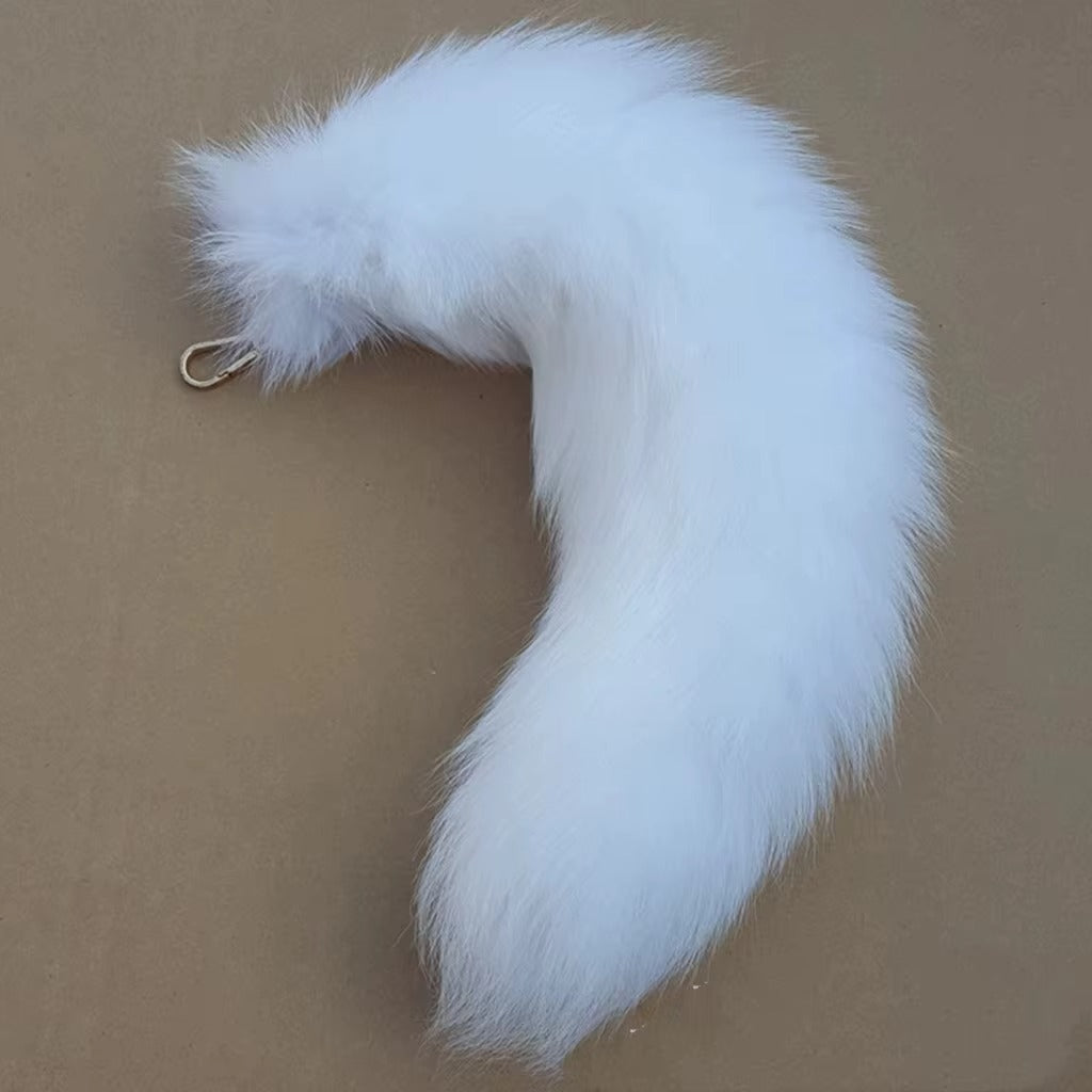 40cm Fluffy Real Fox Tail Fur Keychain Decoration Accessories