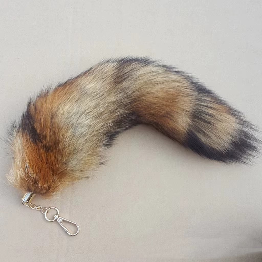 35-45cm Fluffy Real Fox Tail Fur Keychain Decoration Accessories