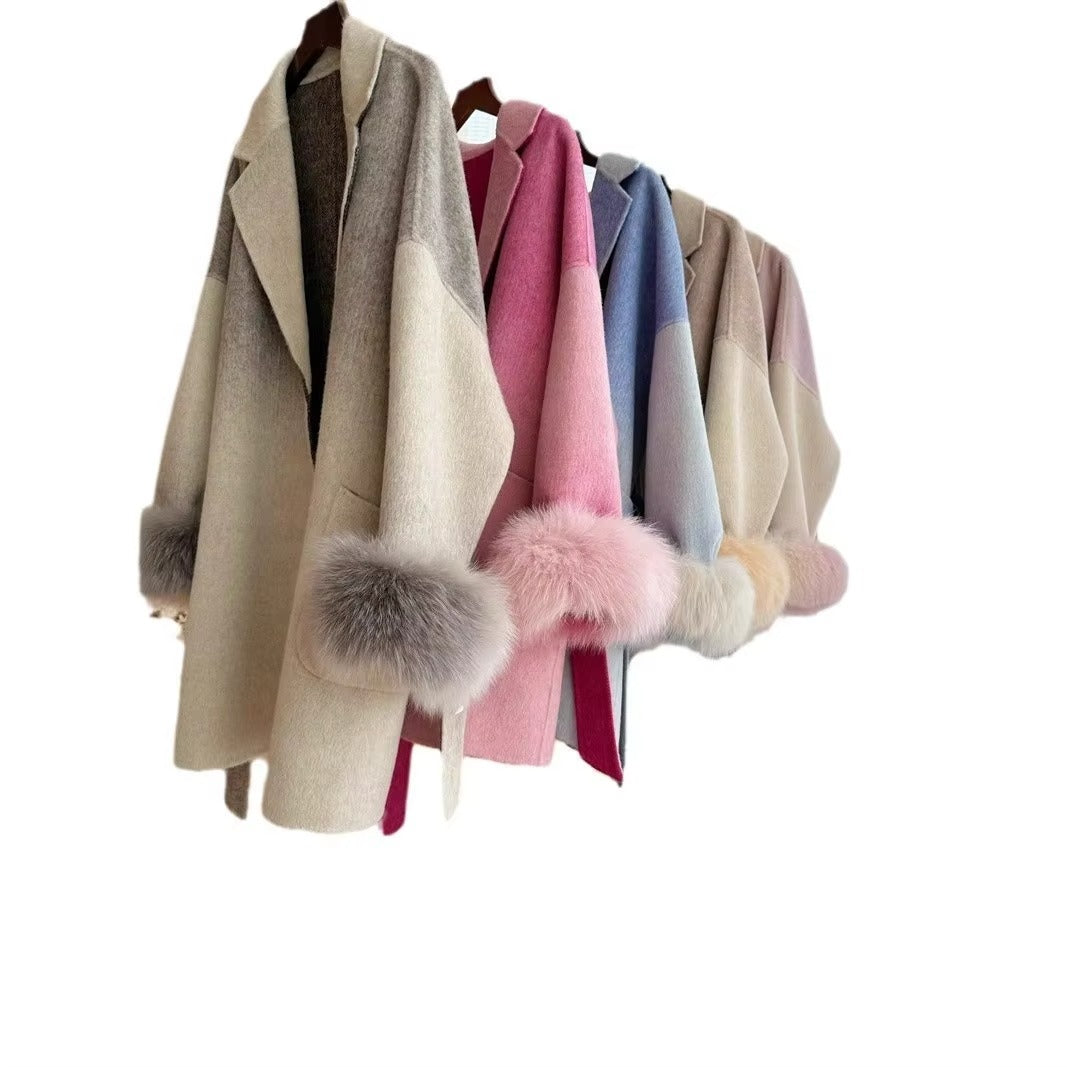 Women Gradient Double-Sided Cashmere Long Wool Coat