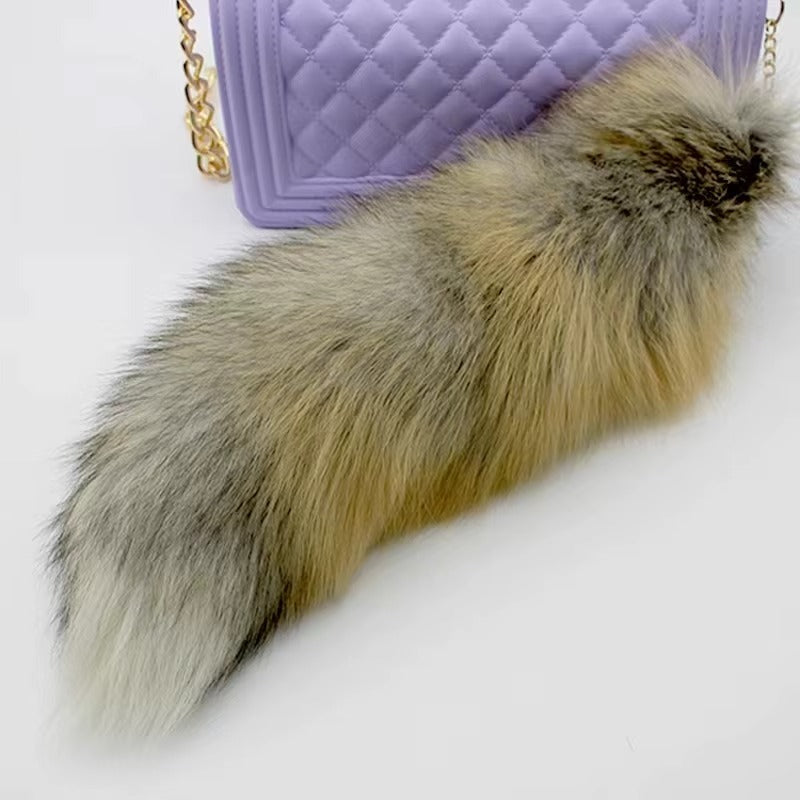 35-45cm Fluffy Real Fox Tail Fur Keychain Decoration Accessory for Girls